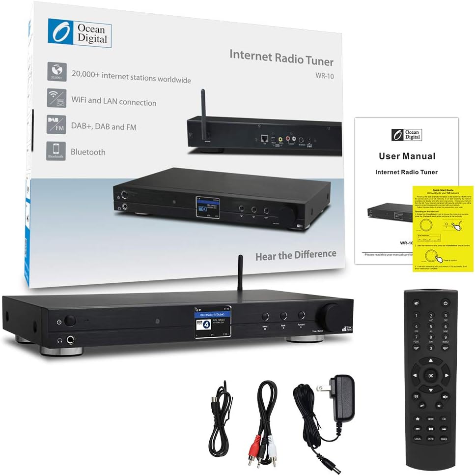 Ocean Digital WiFi Internet Component Radio Tuner (430 mm) WR10 FM/ Ethernet Bluetooth Receiver 2.4 Color Display with Digital Output to Connect Hi-Fi System -Black - Image 6